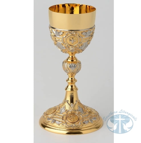 Four Evangelists Bicolor Chalice with Medallion Design and Paten - Item 153BC