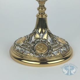 Four Evangelists Bicolor Chalice with Medallion Design and Paten - Item 153BC