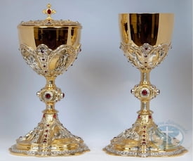 Life of Christ Chalice and Paten Set with Red Swarovski Crystals -174CH