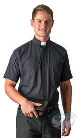 Clergy Shirts Omega 4000 Black Pure Cotton SS Tab Shirt