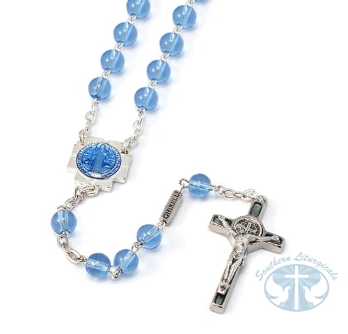 St. Benedict Blue Enamel and Silver Rosary