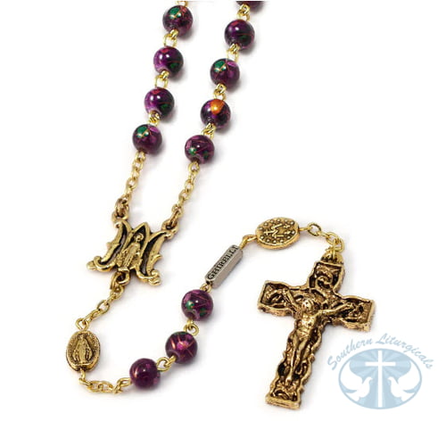 Miraculous Medal Floral Glass Rosary