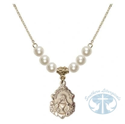 Mother of a Priest Necklace with Faux-Pearl Beads- Gold Filled