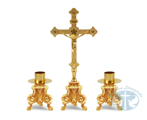 Rococo Altar Set Double Crucifix- 24k Gold Plated