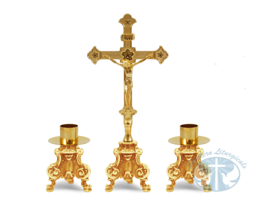 Rococo Altar Set with Crucifix- 24k Gold Plated