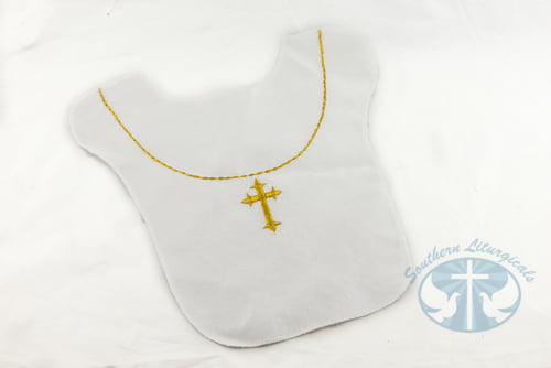 Embroidered Gold Cross Baptismal Bib