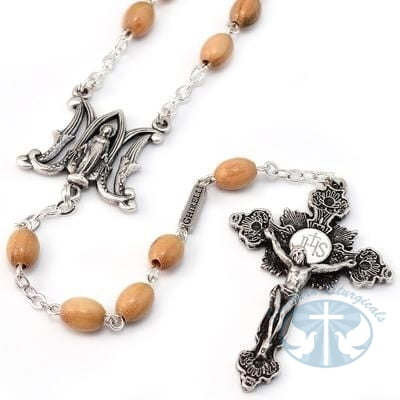 Annunciation Rosary Silver with Wooden Beads