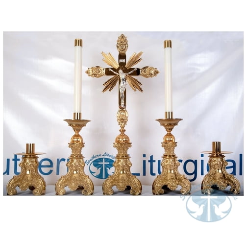 Candlesticks and Altar Crucifix - Gold Plated