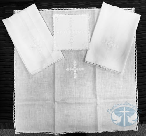 White Embroidered Italian Altar Linen Set