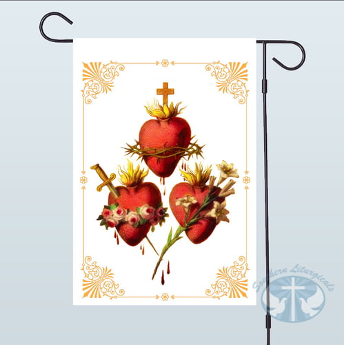 Three Holy Hearts Garden Flag