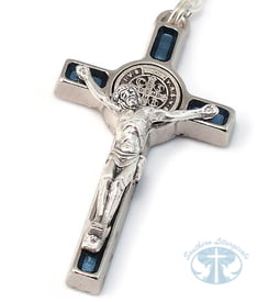 St. Benedict Blue Enamel and Silver Rosary