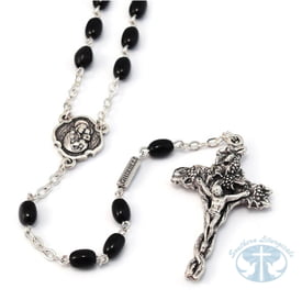 St. Joseph Black and Silver Rosary- Vine Cross