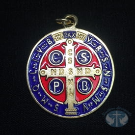 St Benedict Medal - Gold Toned Enameled 2 inch