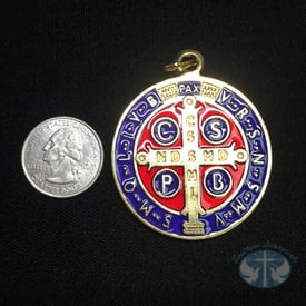 St Benedict Medal - Gold Toned Enameled 2 inch