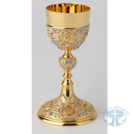 Four Evangelists Bicolor Chalice with Medallion Design and Paten - Item 153BC