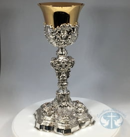 Tulip Cup Baroque Silver Chalice with Paten - 166CH
