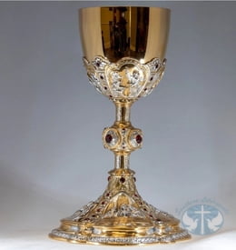 Life of Christ Chalice and Paten Set with Red Swarovski Crystals -174CH