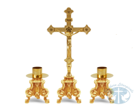 Rococo Altar Set Double Crucifix- 24k Gold Plated