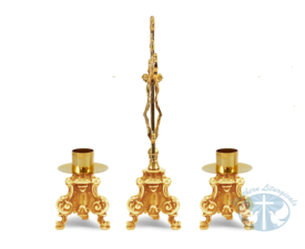 Rococo Altar Set Double Crucifix- 24k Gold Plated