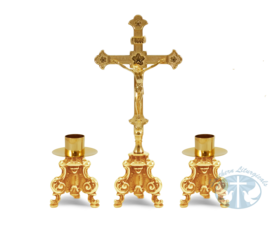 Rococo Altar Set with Crucifix- 24k Gold Plated