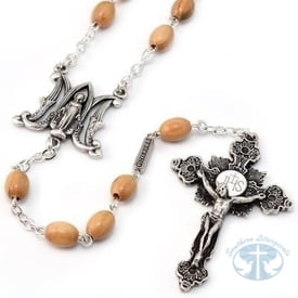 Annunciation Rosary Silver with Wooden Beads