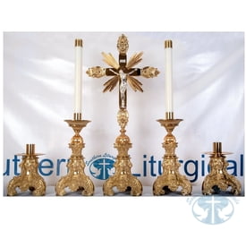 Candlesticks and Altar Crucifix - Gold Plated