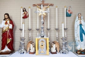 Candlesticks and Altar Crucifix - Silver Plated