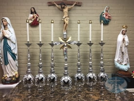 Candlesticks and Altar Crucifix - Silver Plated