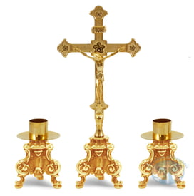 Rococo Altar Set with Crucifix- 24k Gold Plated