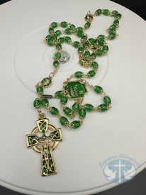 Knock Apparition Celtic Emerald and Gold Rosary
