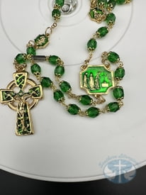 Knock Apparition Celtic Emerald and Gold Rosary