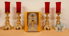 14 inch Candlesticks with Sanctuary Lamp Option - Gold Plated