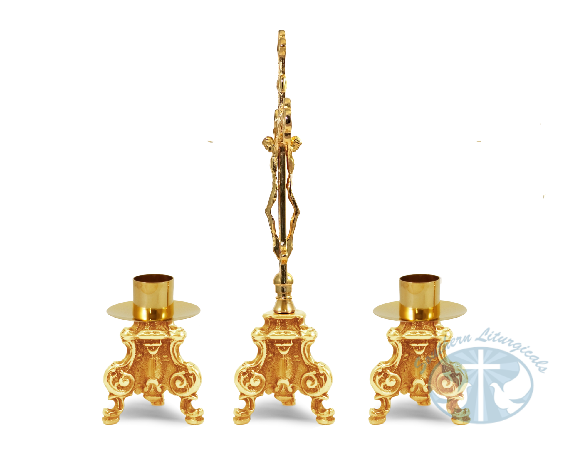 Candlesticks and Altar Crucifix - Gold Plated