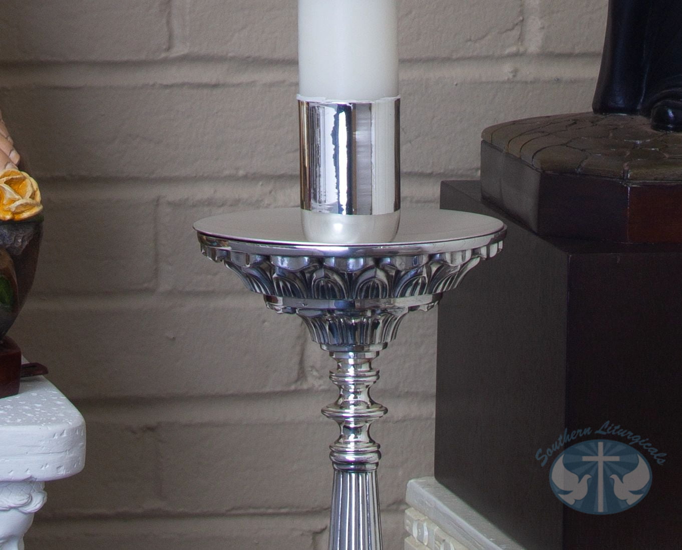 Candlesticks and Altar Crucifix - Silver Plated