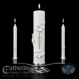 Holy Matrimony Candle Set - Silver and White
