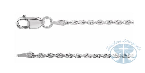 14K White Gold 1.3mm Diamond-Cut Rope Chain