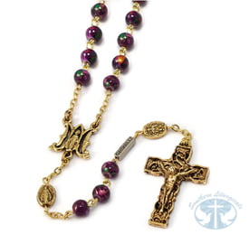 Miraculous Medal Floral Glass Rosary