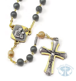 St. Joseph Rosary in Silver, Gold and Hematite